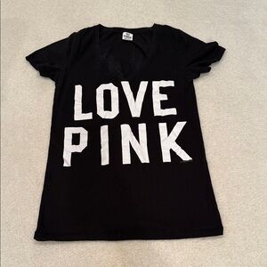 Pink Victoria’s Secret Black 'Love Pink' T-Shirt 2000s
